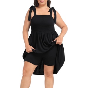 image:imageHDE Womens Plus Size Romper Dress with Built in Shorts amp Pockets Tie Strap DressBlack
