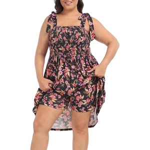 image:imageHDE Womens Plus Size Romper Dress with Built in Shorts amp Pockets Tie Strap DressBlack Boho Floral