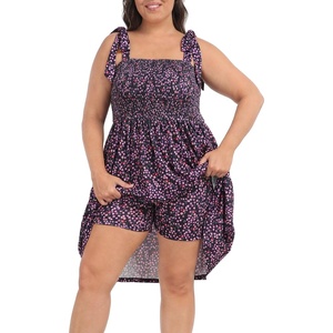 image:imageHDE Womens Plus Size Romper Dress with Built in Shorts amp Pockets Tie Strap DressBlack Watercolor Floral