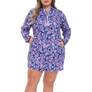 image:imageHDE Womens Plus Size Swim Coverup Dress with Hood UPF 50 Long Sleeve Cover UpBeachy Bloom