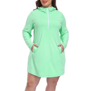 image:imageHDE Womens Plus Size Swim Coverup Dress with Hood UPF 50 Long Sleeve Cover UpJelly Mint