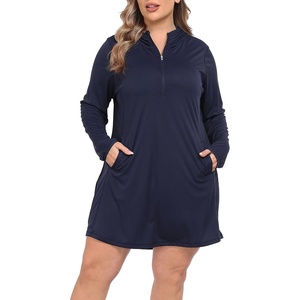 image:imageHDE Womens Plus Size Swim Coverup Dress with Hood UPF 50 Long Sleeve Cover UpMaritime Navy Blue
