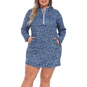 image:imageHDE Womens Plus Size Swim Coverup Dress with Hood UPF 50 Long Sleeve Cover UpNavy Seashells
