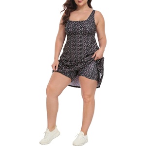 image:imageHDE Womens Plus Size Tennis Athletic Workout Dress Adjustable Straps Exercise Golf Dress with Builtin Shorts amp BraBlack Ditsy Floral