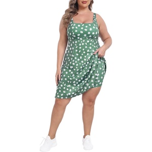 image:imageHDE Womens Plus Size Tennis Athletic Workout Dress Adjustable Straps Exercise Golf Dress with Builtin Shorts amp BraGreen Ditsy Floral