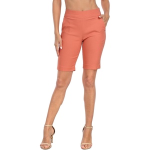 image:imageHDE Womens Pull On Bermuda Shorts Mid Rise 10 Inseam Shorts with PocketsDark Coral