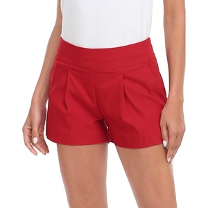 image:imageHDE Womens Pull On Dress Shorts 3 Inseam with Pockets High Waisted Chino Dressy Pleated Summer Stretchy Elastic Waist ShortsRed