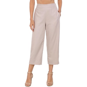 image:imageHDE Womens Pull On Linen Capri Pants Cropped High Waisted Summer CaprisGray Beige