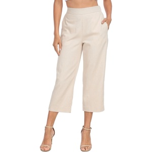 image:imageHDE Womens Pull On Linen Capri Pants Cropped High Waisted Summer CaprisKhaki Sand