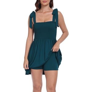 image:imageHDE Womens Romper Dress with Built in Shorts Summer Smocked Mini SundressDark Teal