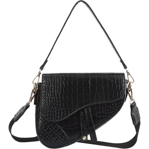 image:imageHDE Womens Saddle Shaped Convertible Shoulder Bag Trendy PU Leather Clutch Satchel Crossbody Purse HandbagBlack Crocodile