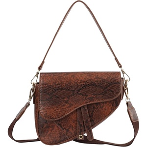 image:imageHDE Womens Saddle Shaped Convertible Shoulder Bag Trendy PU Leather Clutch Satchel Crossbody Purse HandbagBrown Snakeskin