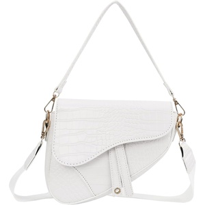 image:imageHDE Womens Saddle Shaped Convertible Shoulder Bag Trendy PU Leather Clutch Satchel Crossbody Purse HandbagWhite Crocodile