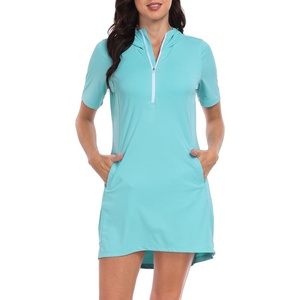 image:imageHDE Womens Short Sleeve Beach Coverup Dress with Hood UPF 50 Swim Cover UpBlue
