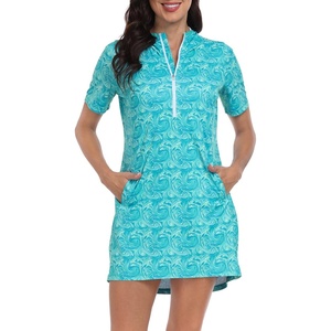 image:imageHDE Womens Short Sleeve Beach Coverup Dress with Hood UPF 50 Swim Cover UpOcean Swirl