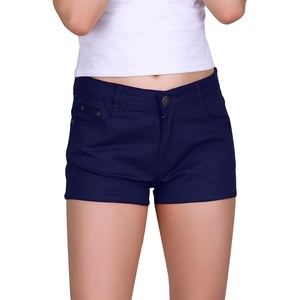 image:imageHDE Womens Solid Color Ultra Stretch Fitted Low Rise Moleton Denim Booty ShortsNavy