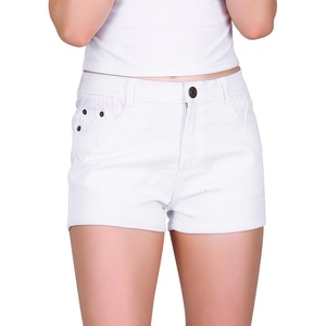 image:imageHDE Womens Solid Color Ultra Stretch Fitted Low Rise Moleton Denim Booty ShortsWhite