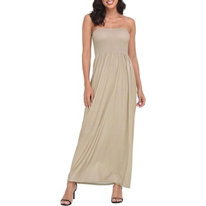 image:imageHDE Womens Strapless Maxi Dress Plus Size Summer Sundress Smocked Tube Top Long Skirt Dress Boho Beach Cover UpBeige