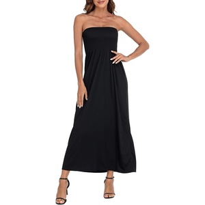 image:imageHDE Womens Strapless Maxi Dress Plus Size Summer Sundress Smocked Tube Top Long Skirt Dress Boho Beach Cover UpBlack