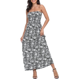 image:imageHDE Womens Strapless Maxi Dress Plus Size Summer Sundress Smocked Tube Top Long Skirt Dress Boho Beach Cover UpBlack Seashells