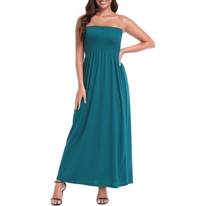 image:imageHDE Womens Strapless Maxi Dress Plus Size Summer Sundress Smocked Tube Top Long Skirt Dress Boho Beach Cover UpDark Teal