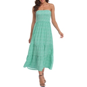 image:imageHDE Womens Strapless Maxi Dress Plus Size Summer Sundress Smocked Tube Top Long Skirt Dress Boho Beach Cover UpDitsy Green Floral  Ruffle