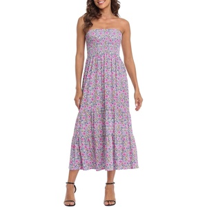 image:imageHDE Womens Strapless Maxi Dress Plus Size Summer Sundress Smocked Tube Top Long Skirt Dress Boho Beach Cover UpGarden Floral  Ruffle