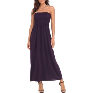 image:imageHDE Womens Strapless Maxi Dress Plus Size Summer Sundress Smocked Tube Top Long Skirt Dress Boho Beach Cover UpPurple