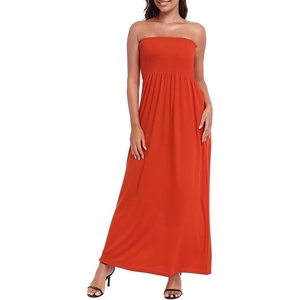 image:imageHDE Womens Strapless Maxi Dress Plus Size Summer Sundress Smocked Tube Top Long Skirt Dress Boho Beach Cover UpSpicy Orange