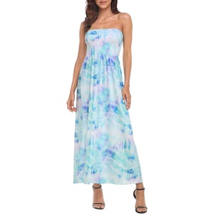 image:imageHDE Womens Strapless Maxi Dress Plus Size Summer Sundress Smocked Tube Top Long Skirt Dress Boho Beach Cover UpTie Dye