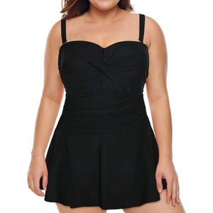 image:imageHDE Womens Twist Front Swim Dress  Vintage Plus Size Swimming Suit SkirtiniBlack