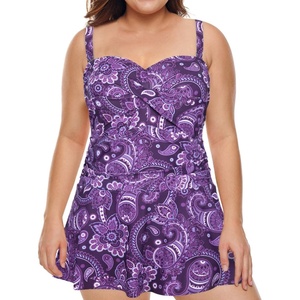image:imageHDE Womens Twist Front Swim Dress  Vintage Plus Size Swimming Suit SkirtiniPurple Paisley
