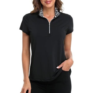 image:imageLRD Womens Golf Polo Shirt Short Sleeve Quarter Zip Mock Neck Tennis Shirt UPF 30 Sun Protection Quick Dry Performance TopBlack  Floral