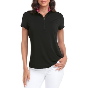 image:imageLRD Womens Golf Polo Shirt Short Sleeve Quarter Zip Mock Neck Tennis Shirt UPF 30 Sun Protection Quick Dry Performance TopBlack  Pink Argyle