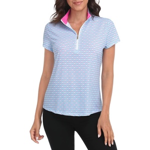 image:imageLRD Womens Golf Polo Shirt Short Sleeve Quarter Zip Mock Neck Tennis Shirt UPF 30 Sun Protection Quick Dry Performance TopMini Abstract  Pink