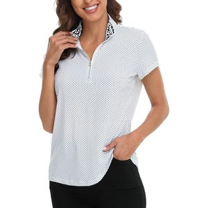 image:imageLRD Womens Golf Polo Shirt Short Sleeve Quarter Zip Mock Neck Tennis Shirt UPF 30 Sun Protection Quick Dry Performance TopPolka Dots  Floral