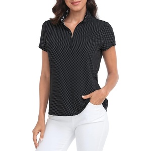 image:imageLRD Womens Golf Polo Shirt Short Sleeve Quarter Zip Mock Neck Tennis Shirt UPF 30 Sun Protection Quick Dry Performance TopPolka Dots  Pink Aloha