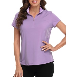 image:imageLRD Womens Golf Polo Shirt Short Sleeve Quarter Zip Mock Neck Tennis Shirt UPF 30 Sun Protection Quick Dry Performance TopPurple  Watercolor Floral