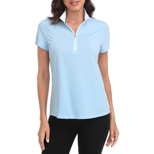 image:imageLRD Womens Golf Polo Shirt Short Sleeve Quarter Zip Mock Neck Tennis Shirt UPF 30 Sun Protection Quick Dry Performance TopSporty Blue  White