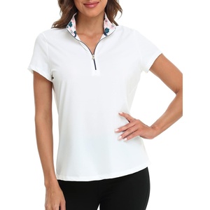 image:imageLRD Womens Golf Polo Shirt Short Sleeve Quarter Zip Mock Neck Tennis Shirt UPF 30 Sun Protection Quick Dry Performance TopWhite  Floral