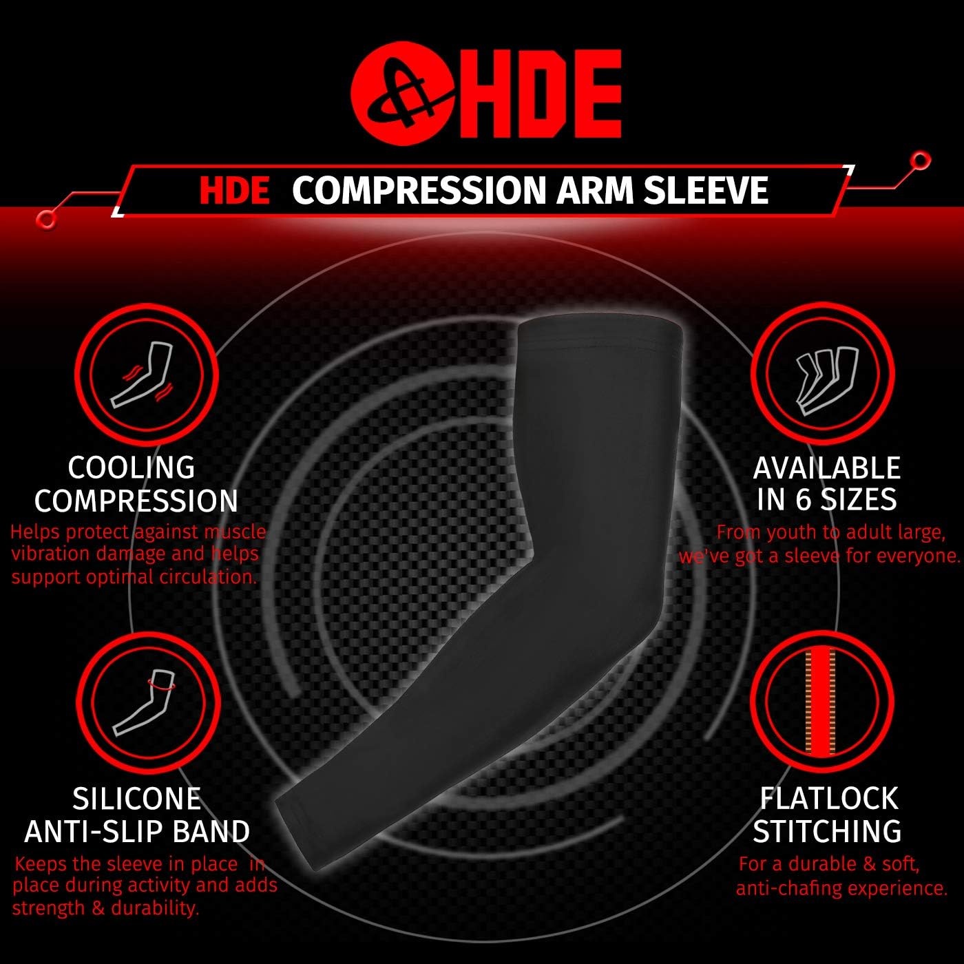 image:imageHDE Arm Compression Sleeves for Kids Basketball Shooting Sleeve Youth Sports Cooling Sun Protection Football Baseball 1 PairBlack