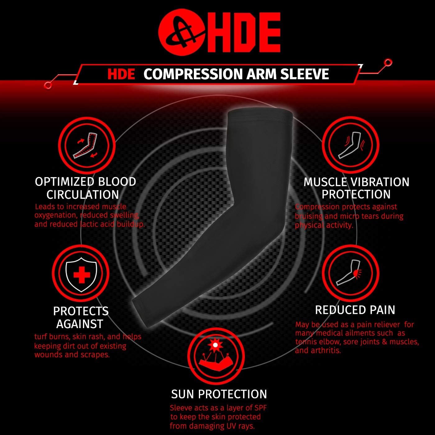 image:imageHDE Arm Compression Sleeves for Kids Basketball Shooting Sleeve Youth Sports Cooling Sun Protection Football Baseball 1 PairBlack