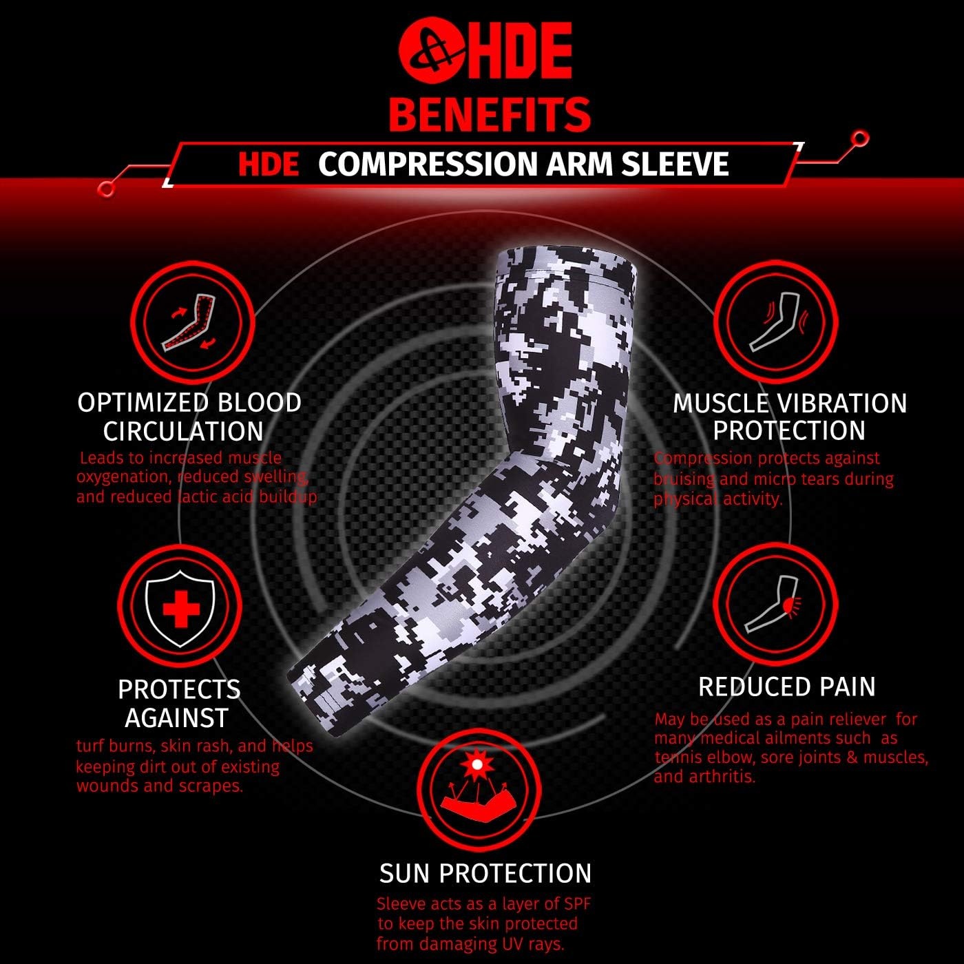 image:imageHDE Arm Compression Sleeves for Kids Basketball Shooting Sleeve Youth Sports Cooling Sun Protection Football Baseball 1 PairBlack Silver Camo