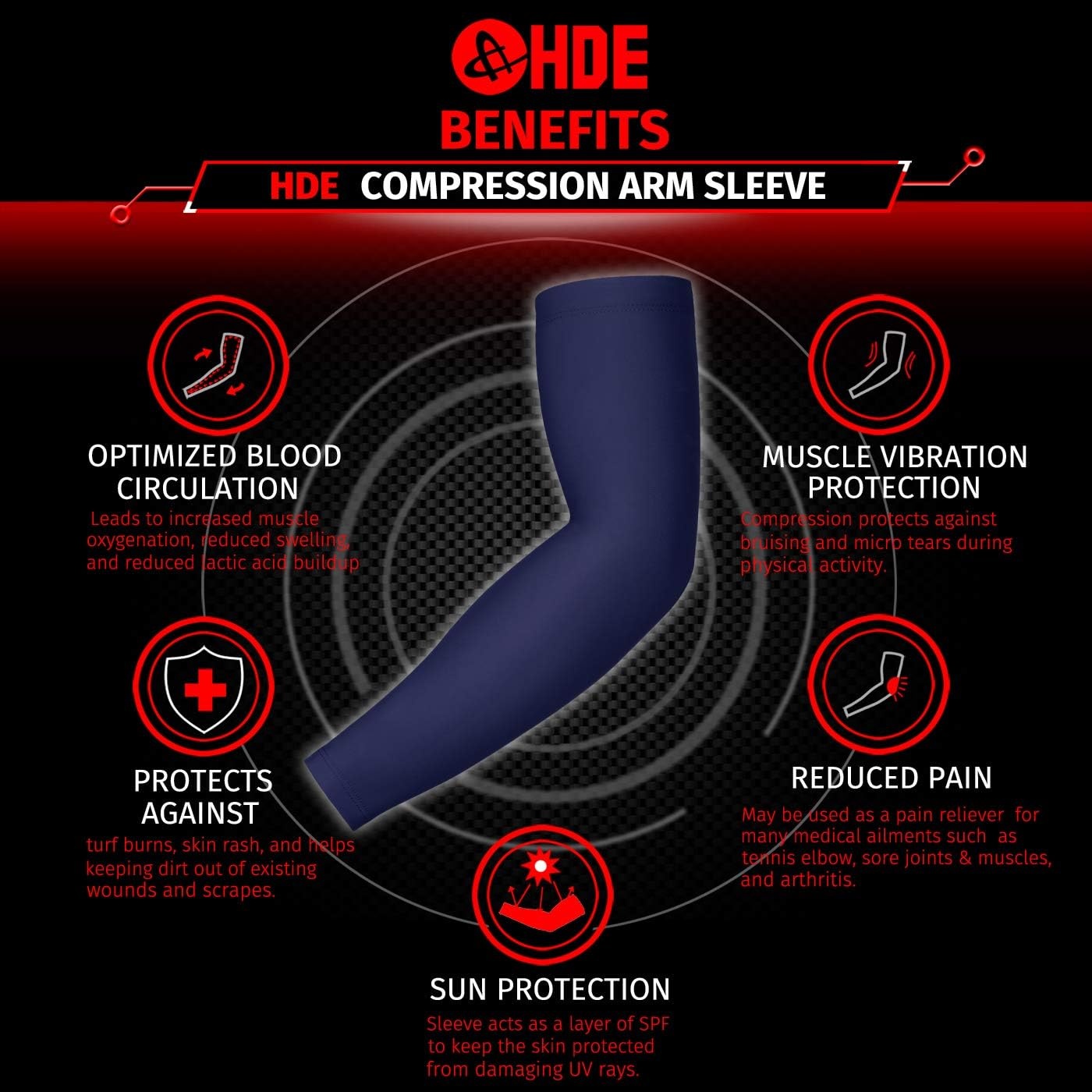 image:imageHDE Arm Compression Sleeves for Kids Basketball Shooting Sleeve Youth Sports Cooling Sun Protection Football Baseball 1 PairNavy Blue