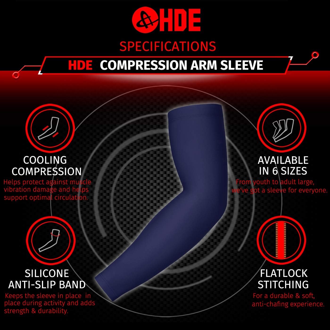 image:imageHDE Arm Compression Sleeves for Kids Basketball Shooting Sleeve Youth Sports Cooling Sun Protection Football Baseball 1 PairNavy Blue