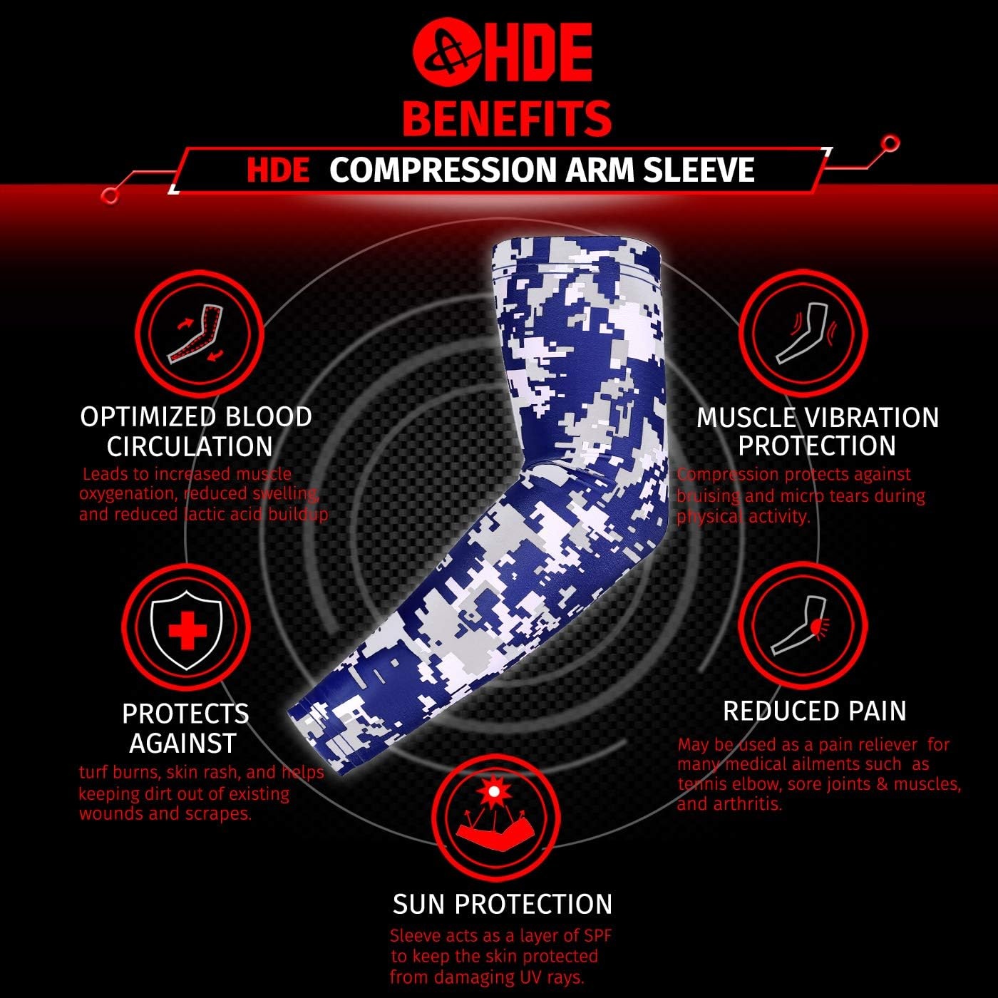image:imageHDE Arm Compression Sleeves for Kids Basketball Shooting Sleeve Youth Sports Cooling Sun Protection Football Baseball 1 PairNavy Blue Silver Digital Camo