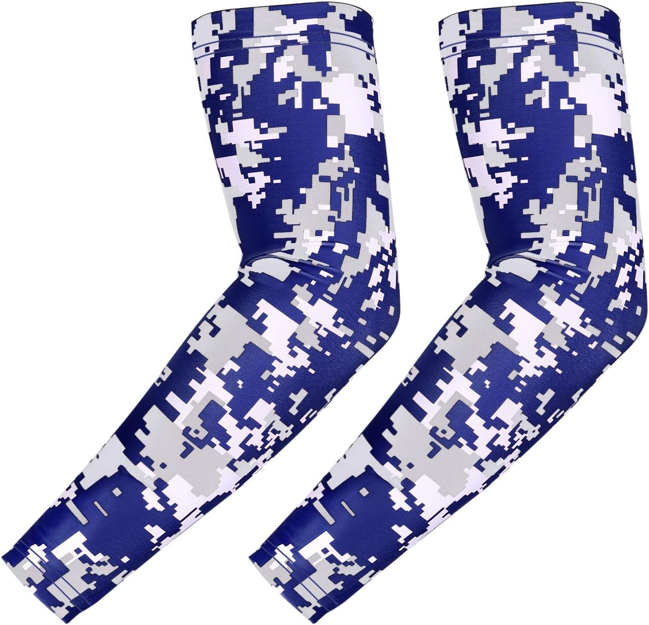 image:imageHDE Arm Compression Sleeves for Kids Basketball Shooting Sleeve Youth Sports Cooling Sun Protection Football Baseball 1 PairNavy Blue Silver Digital Camo