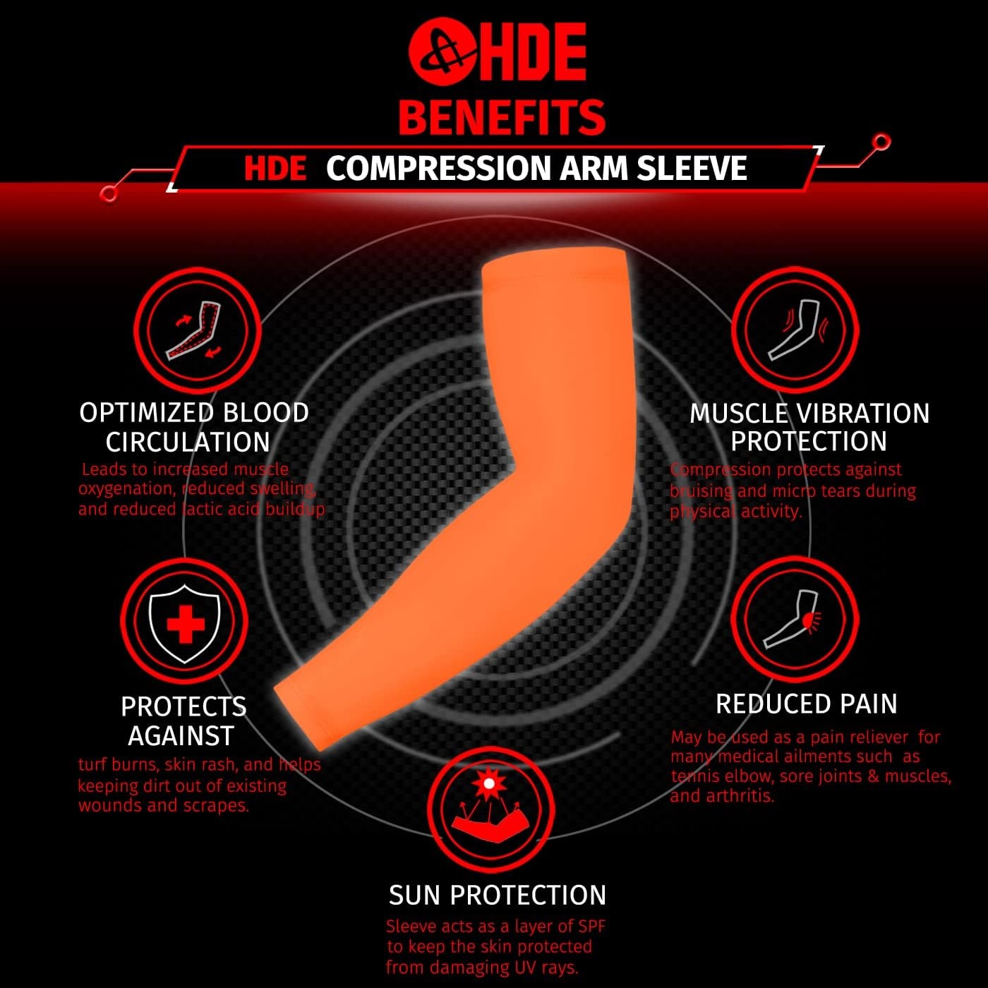 image:imageHDE Arm Compression Sleeves for Kids Basketball Shooting Sleeve Youth Sports Cooling Sun Protection Football Baseball 1 PairOrange