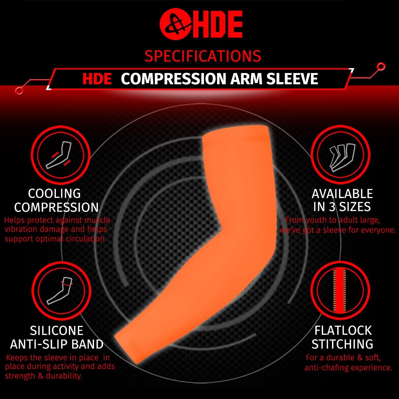 image:imageHDE Arm Compression Sleeves for Kids Basketball Shooting Sleeve Youth Sports Cooling Sun Protection Football Baseball 1 PairOrange