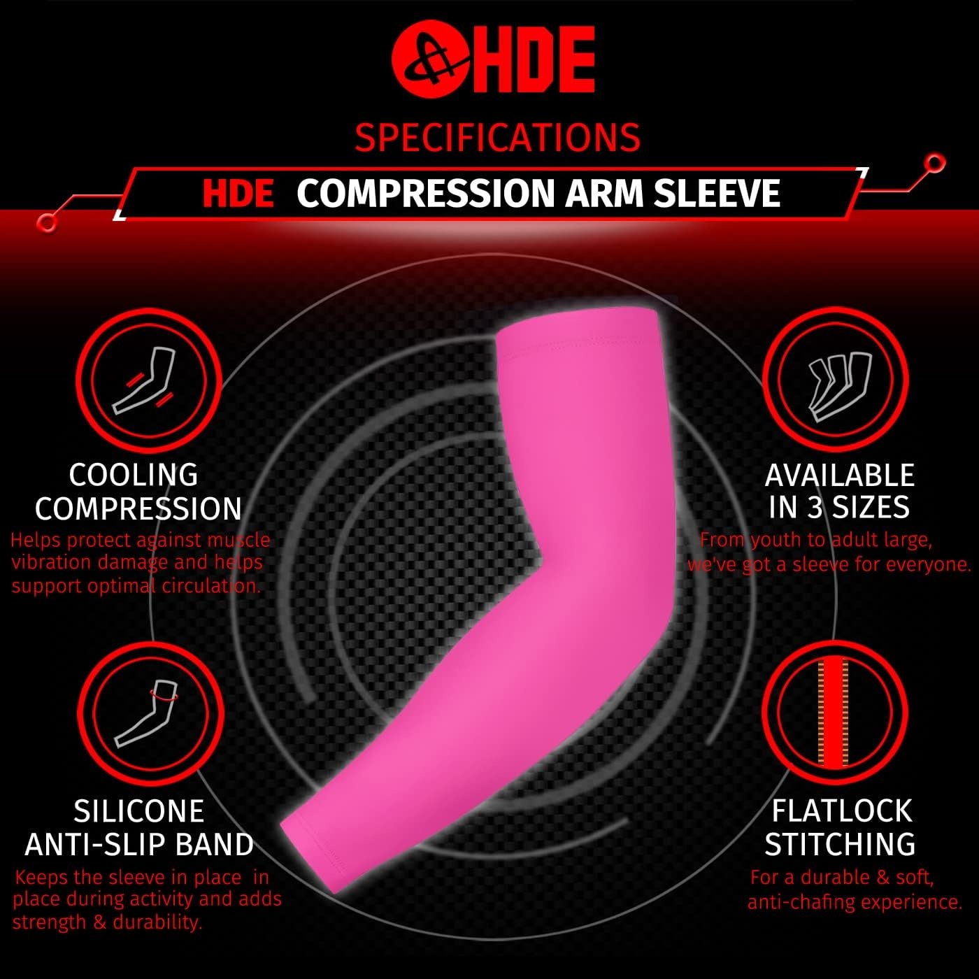 image:imageHDE Arm Compression Sleeves for Kids Basketball Shooting Sleeve Youth Sports Cooling Sun Protection Football Baseball 1 PairPink